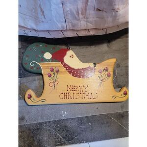 English roses wooden Merry Christmas Santa sled sign Xmas Decor figure